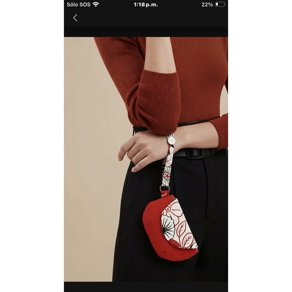 Handmade Red Wristlet Coin Purse Floral Lined Snap Closure Small Pouch - Picture 11 of 12